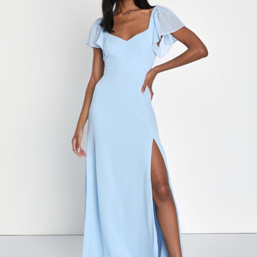 Lulus Simply Delightful Light Blue Tie-back Flutter Sleeve Maxi Dress - Size M